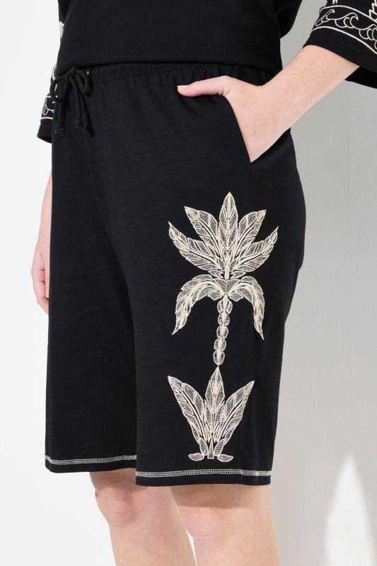 Eco Cotton Embroidered Palm Motif Shorts
