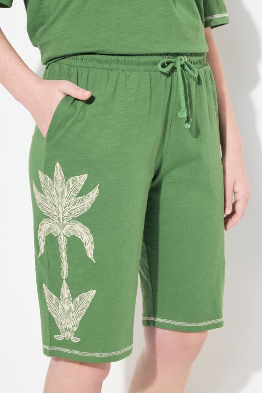 Eco Cotton Embroidered Palm Motif Shorts