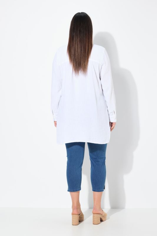 Lemon Embroidered Long Sleeve Button Down Tunic Blouse