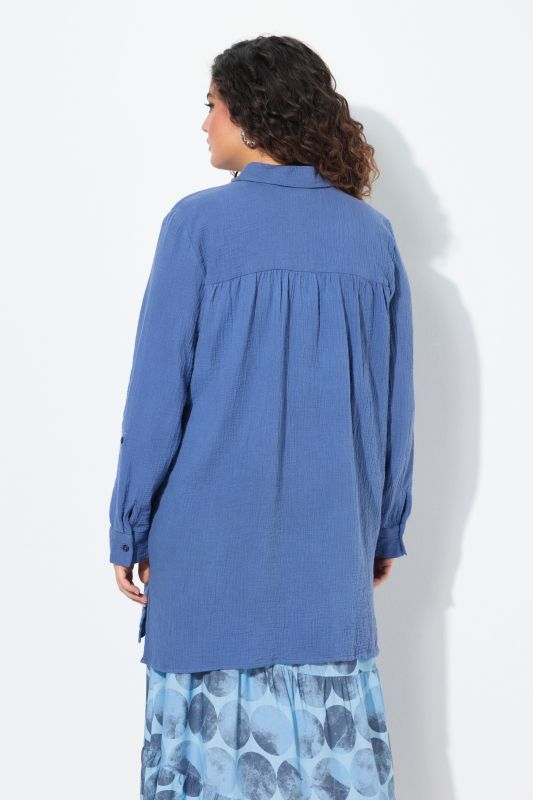 Lemon Embroidered Long Sleeve Button Down Tunic Blouse