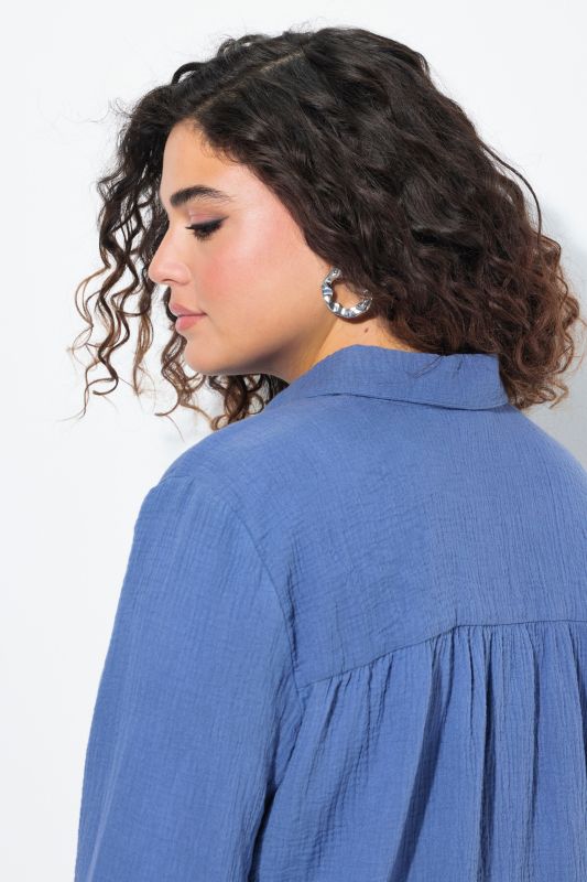 Lemon Embroidered Long Sleeve Button Down Tunic Blouse