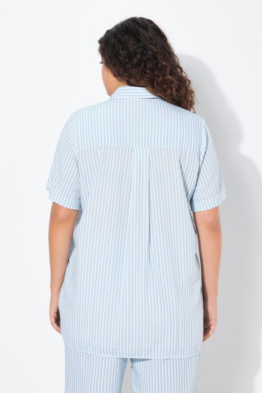 Longline Short Sleeve Seersucker Blouse