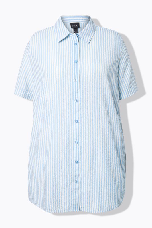 Longline Short Sleeve Seersucker Blouse