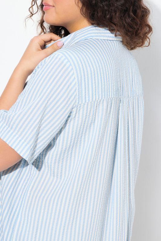 Longline Short Sleeve Seersucker Blouse