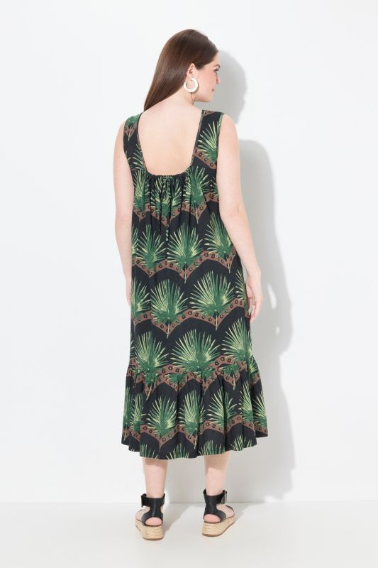 Eco Cotton Sleeveless Palm Print Dress