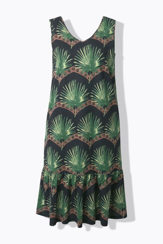 Eco Cotton Sleeveless Palm Print Dress