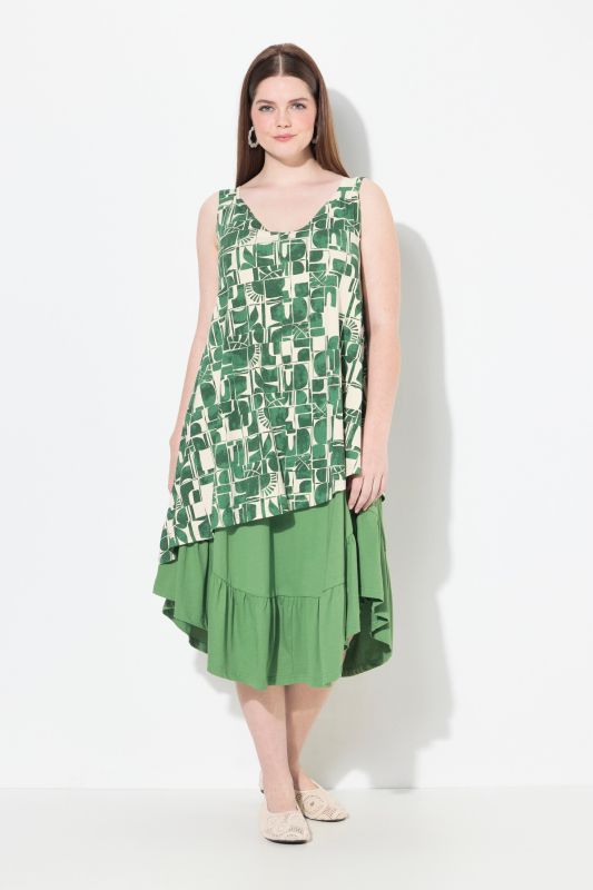 Eco Cotton Asymmetric Layered Geometric Print Dress