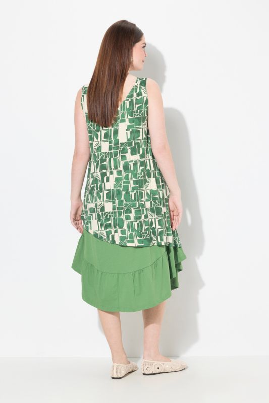 Eco Cotton Asymmetric Layered Geometric Print Dress
