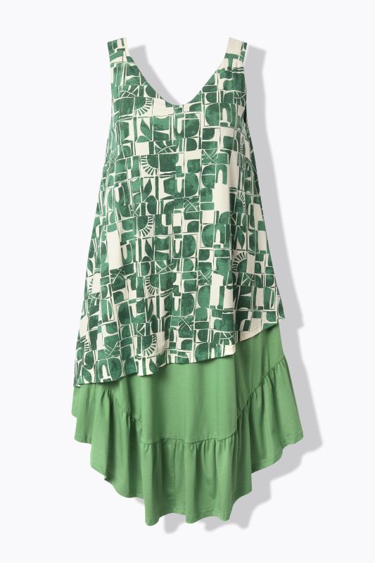 Eco Cotton Asymmetric Layered Geometric Print Dress