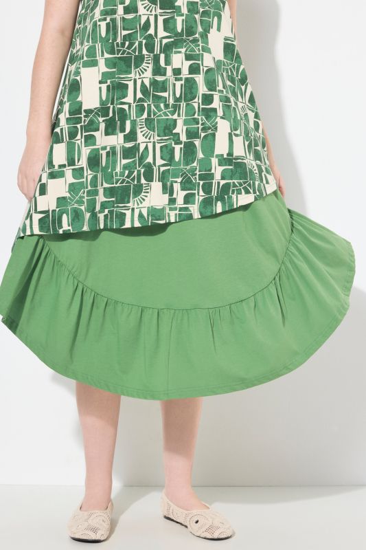 Eco Cotton Asymmetric Layered Geometric Print Dress