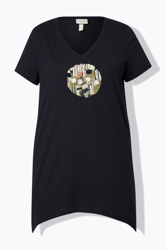 Eco Cotton Embroidered Longline Pointed Hem Tee