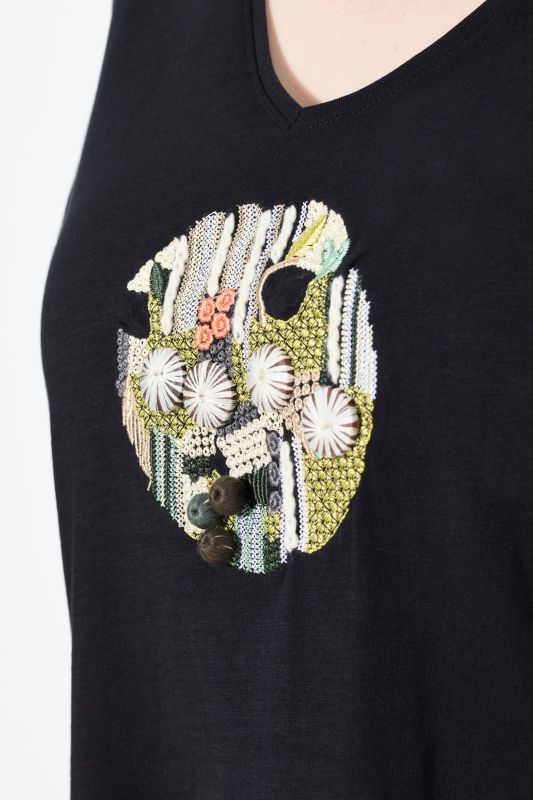 Eco Cotton Embroidered Longline Pointed Hem Tee