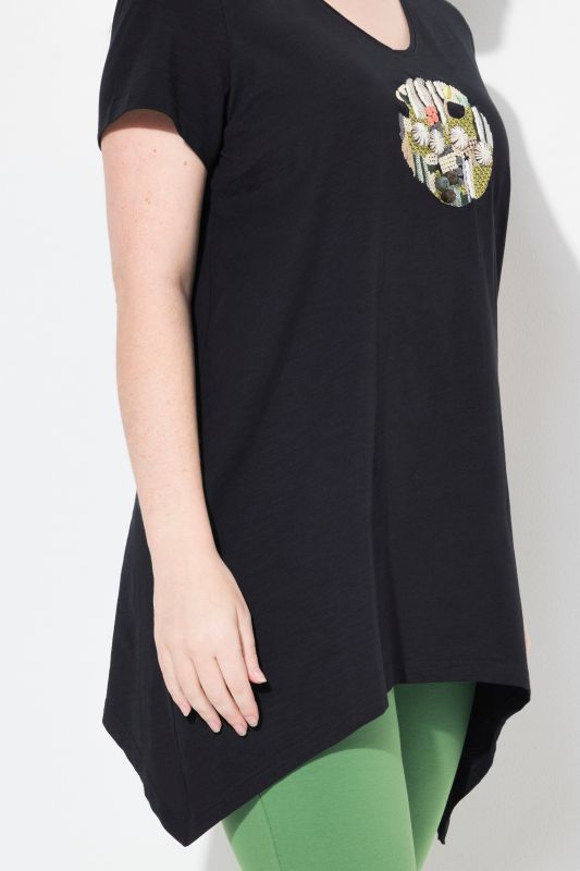 Eco Cotton Embroidered Longline Pointed Hem Tee