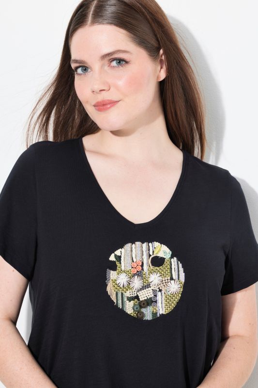 Eco Cotton Embroidered Longline Pointed Hem Tee