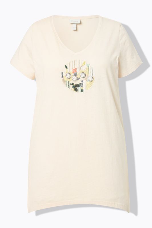 Eco Cotton Embroidered Longline Pointed Hem Tee
