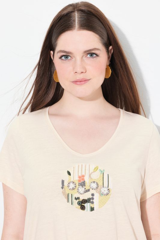 Eco Cotton Embroidered Longline Pointed Hem Tee