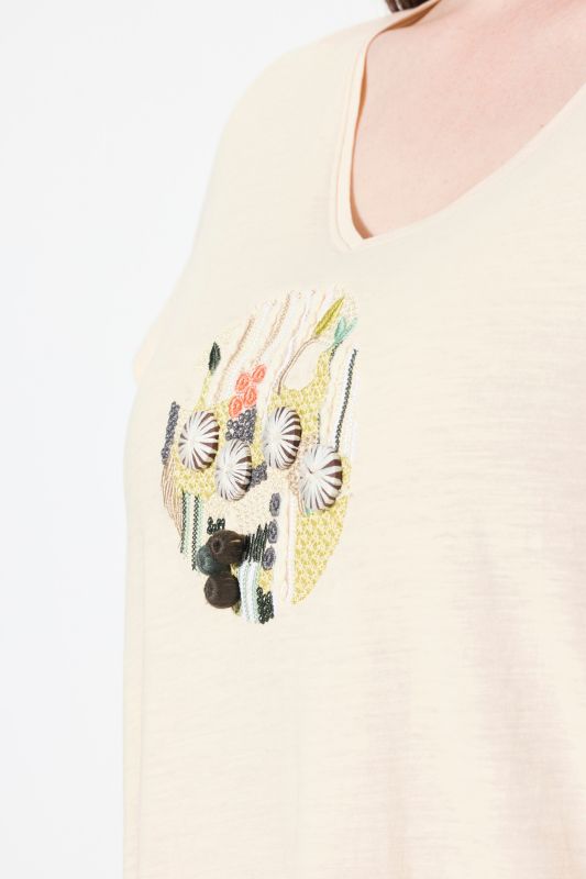 Eco Cotton Embroidered Longline Pointed Hem Tee
