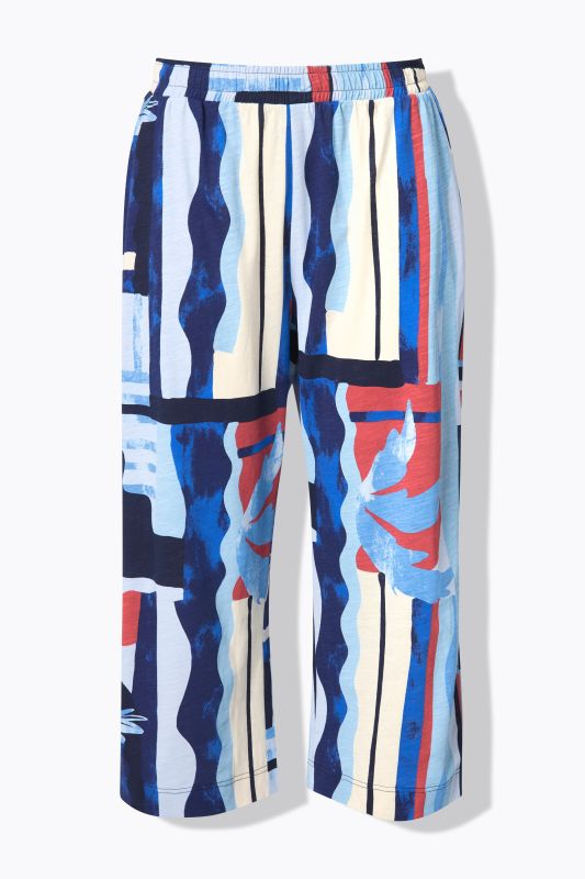 Eco Cotton Abstract Palm Print Elastic Waist Culottes