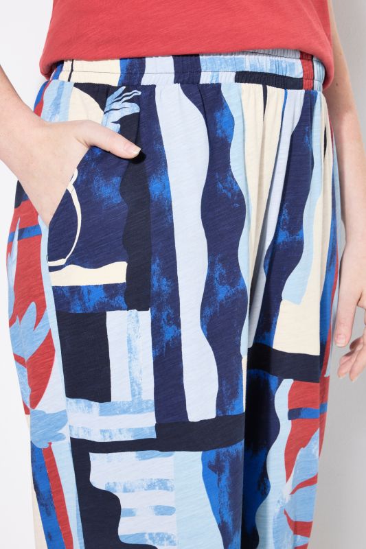Eco Cotton Abstract Palm Print Elastic Waist Culottes