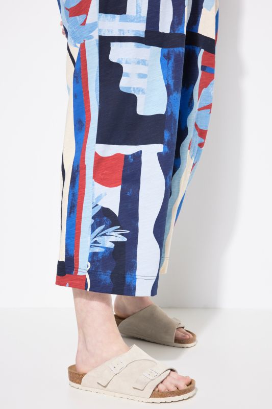 Eco Cotton Abstract Palm Print Elastic Waist Culottes