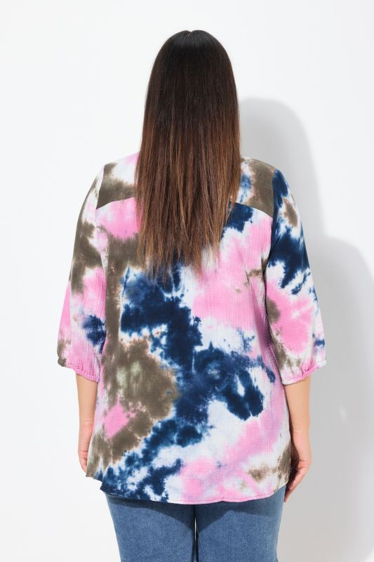 Tie Dye 3/4 Sleeve Muslin Tunic Shirt