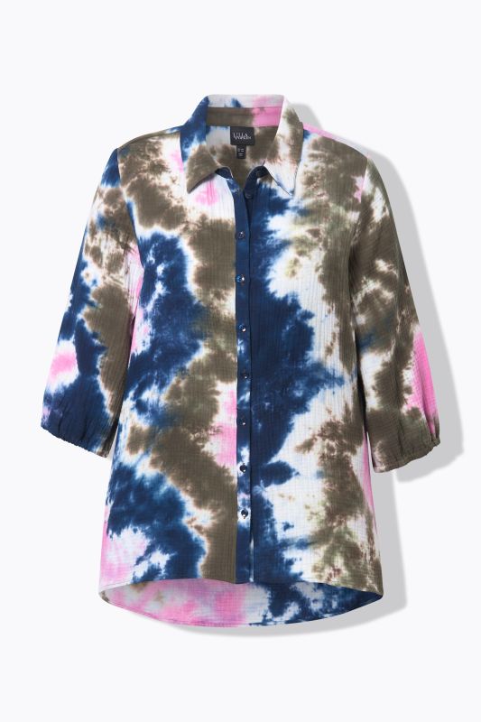 Tie Dye 3/4 Sleeve Muslin Tunic Shirt