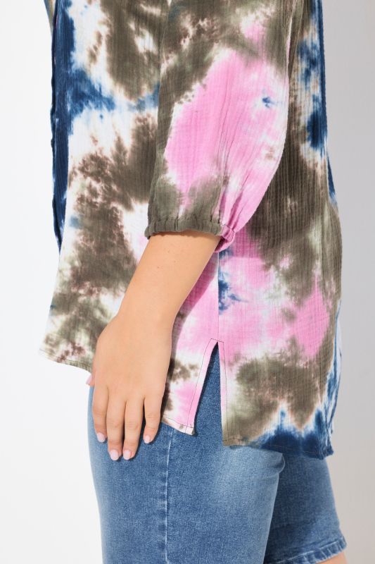 Tie Dye 3/4 Sleeve Muslin Tunic Shirt