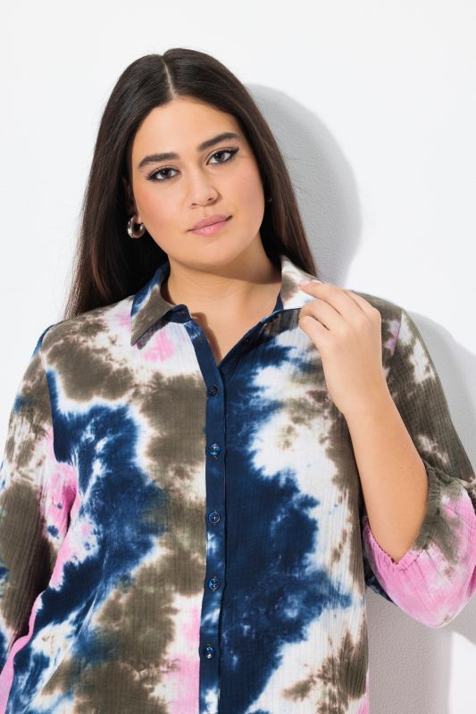 Tie Dye 3/4 Sleeve Muslin Tunic Shirt