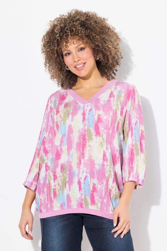 Crepe Brushstroke Print Blouse