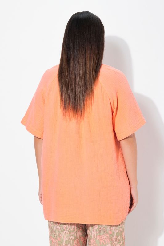 Short Sleeve Split Neck Muslin Blouse