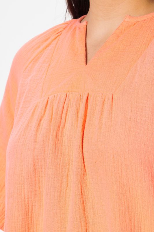 Short Sleeve Split Neck Muslin Blouse