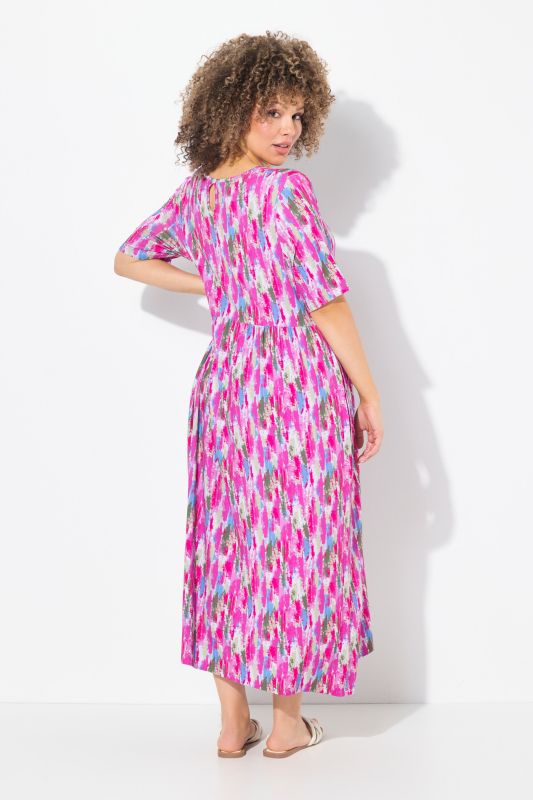 Brushstroke Print Short Sleeve V-Neck Dress