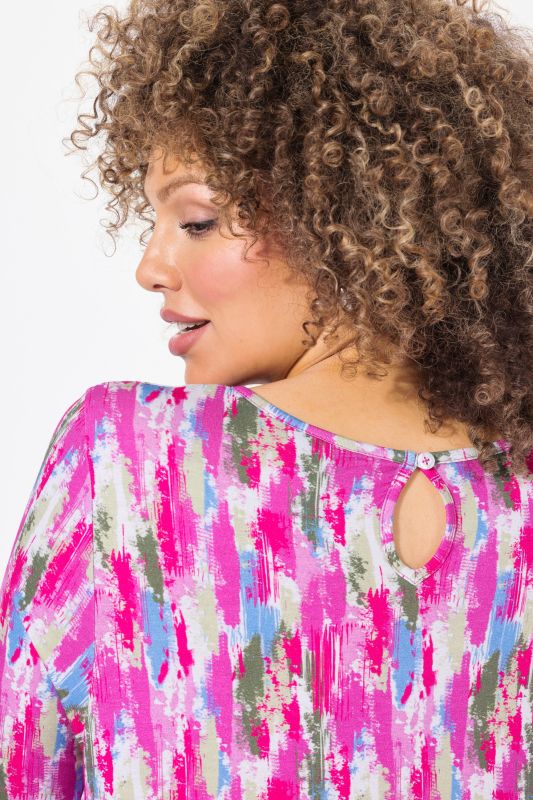 Brushstroke Print Short Sleeve V-Neck Dress