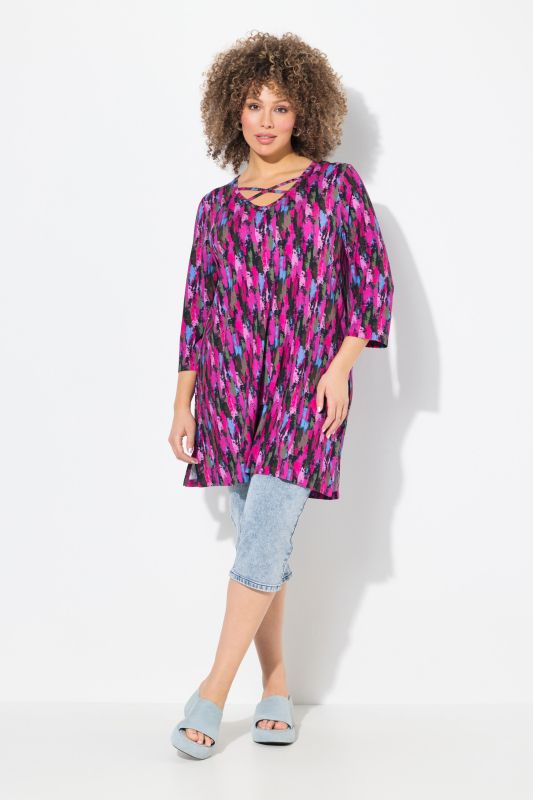 Brushstroke Print 3/4 Sleeve Knit Tunic