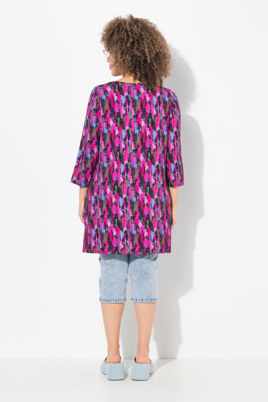 Brushstroke Print 3/4 Sleeve Knit Tunic