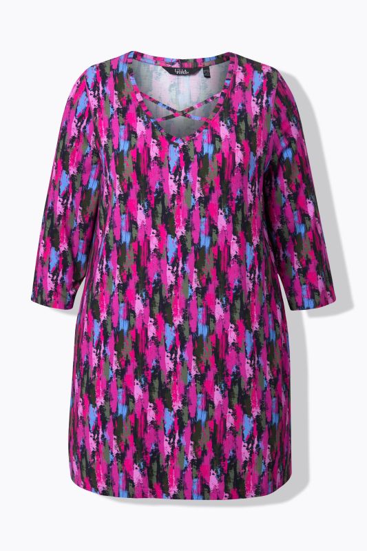 Brushstroke Print 3/4 Sleeve Knit Tunic