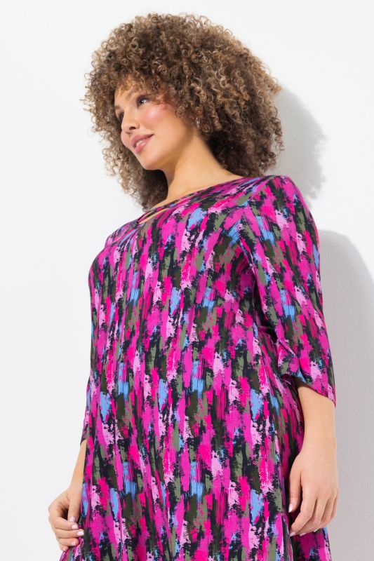 Brushstroke Print 3/4 Sleeve Knit Tunic