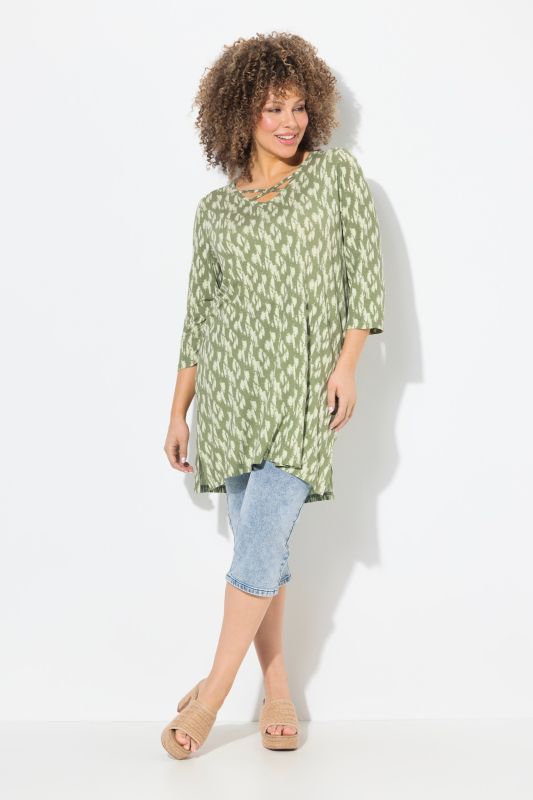 Brushstroke Print 3/4 Sleeve Knit Tunic