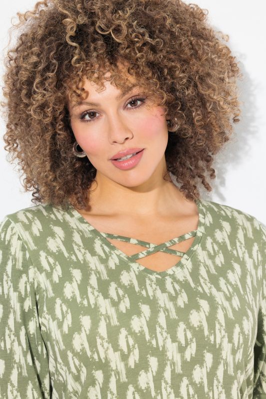 Brushstroke Print 3/4 Sleeve Knit Tunic