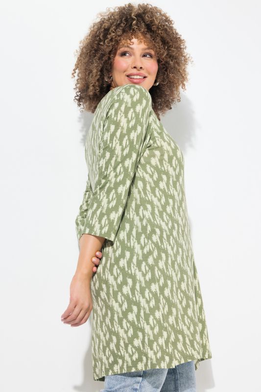 Brushstroke Print 3/4 Sleeve Knit Tunic