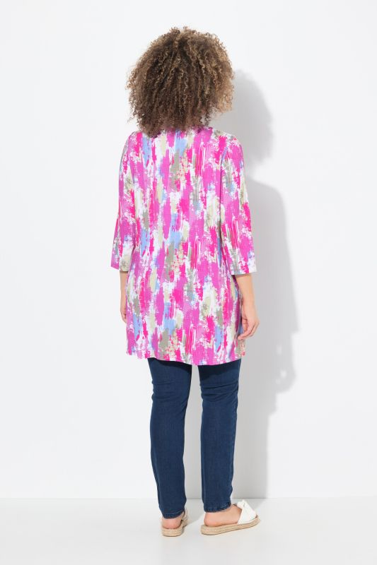 Brushstroke Print 3/4 Sleeve Knit Tunic