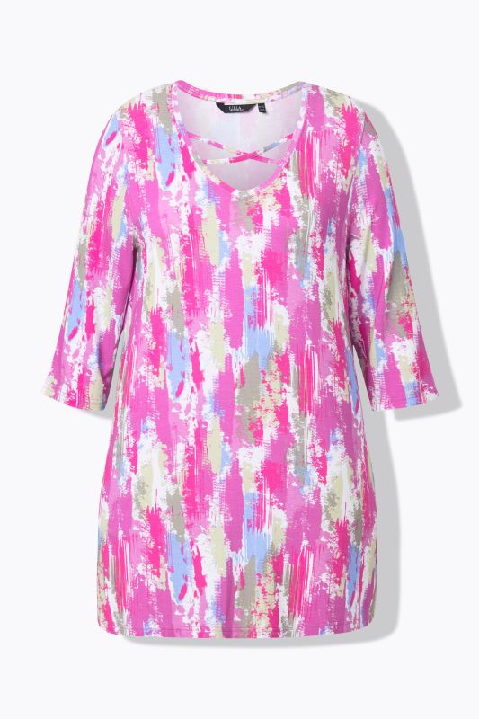 Brushstroke Print 3/4 Sleeve Knit Tunic