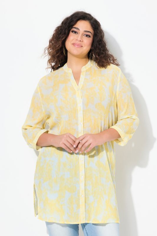 Floral Crepe Button Down Tunic Blouse