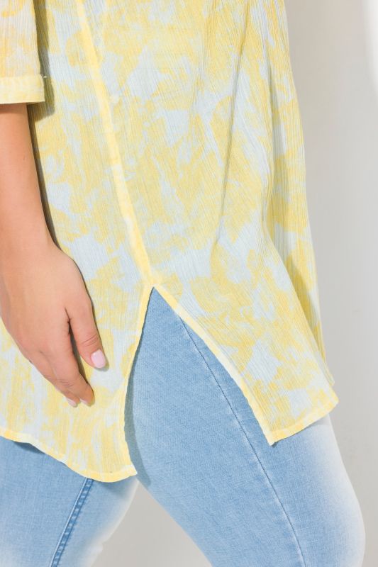 Floral Crepe Button Down Tunic Blouse