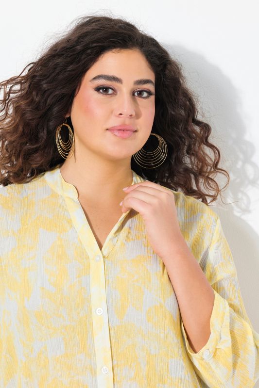 Floral Crepe Button Down Tunic Blouse