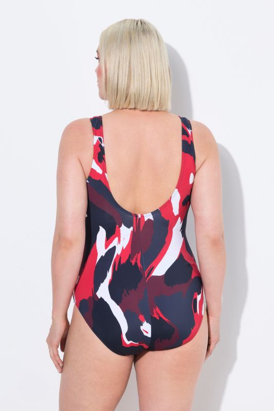 Abstract Print One Piece Cupless Swimsuit