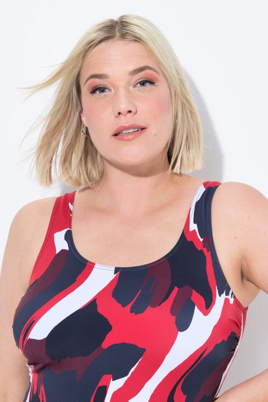 Abstract Print One Piece Cupless Swimsuit