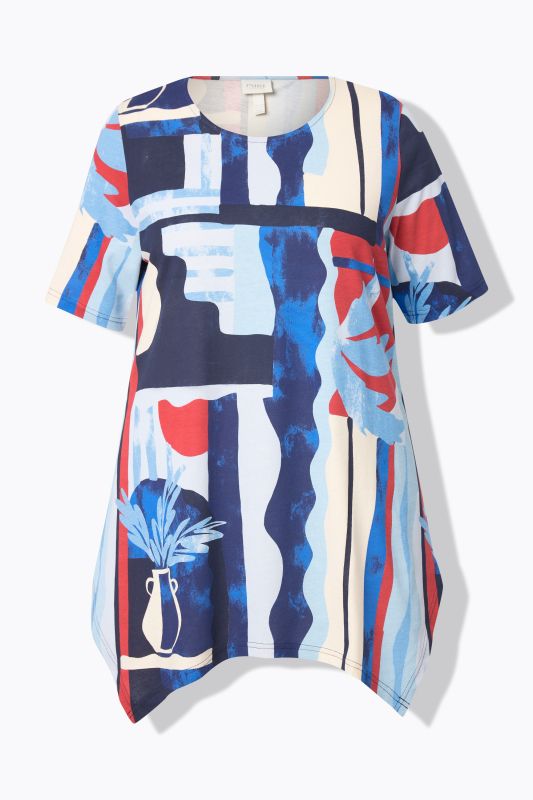 Eco Cotton Abstract Palm Print Short Sleeve Pointed Hem Tee