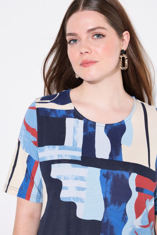 Eco Cotton Abstract Palm Print Short Sleeve Pointed Hem Tee