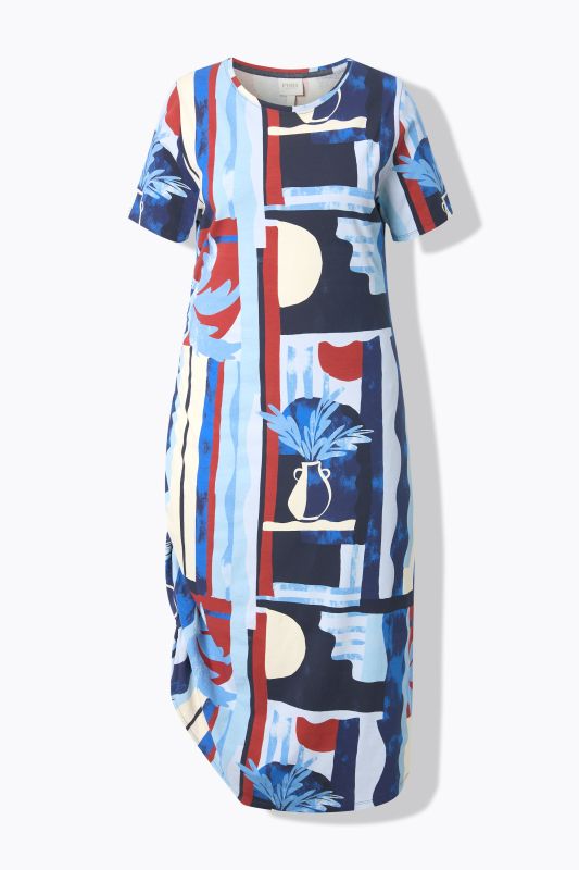 Eco Cotton Abstract Palm Print Short Sleeve Dress